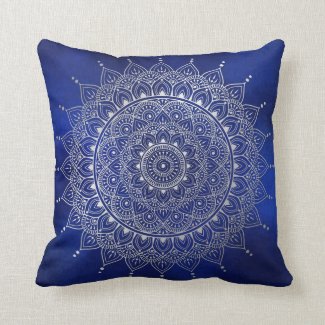 Elegant Silver on Deep Blue Floral Henna Mandala