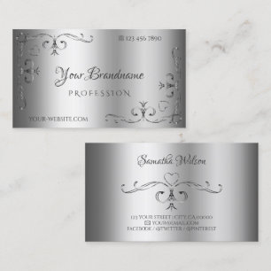 Elegant Silver Ornate Corner Borders Ornamental Business Card