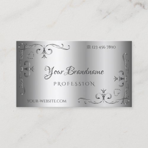 Elegant Silver Ornate Corner Borders Ornamental Business Card