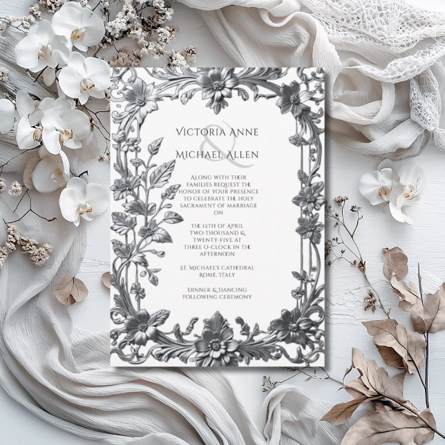 Elegant Silver Ornate Frame Wedding  Invitation (Creator Uploaded)