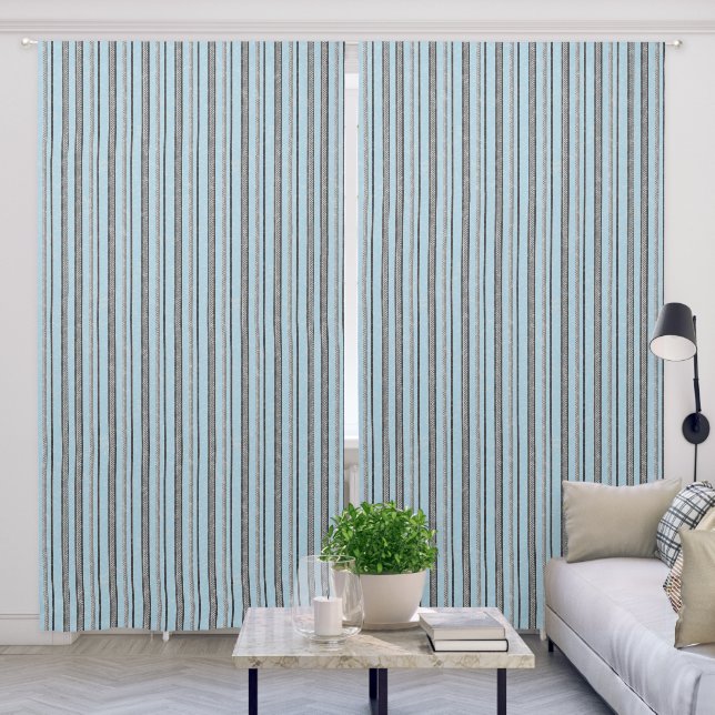 Elegant Silver Ornate Lace Ribbons on Blue Blackout Curtains (Living Room)