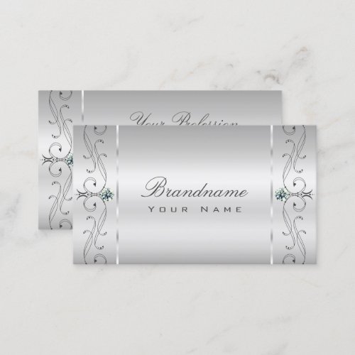 Elegant Silver Ornate Squiggled Jewels Ornamental Business Card