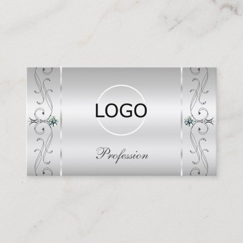 Elegant Silver Ornate Squiggled Jewels with Logo Business Card