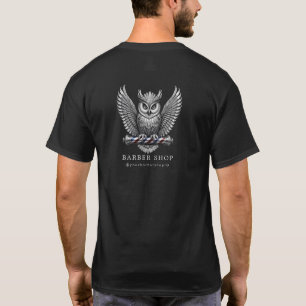 Elegant Silver Owl Barber Shop Logo Staff T-Shirt