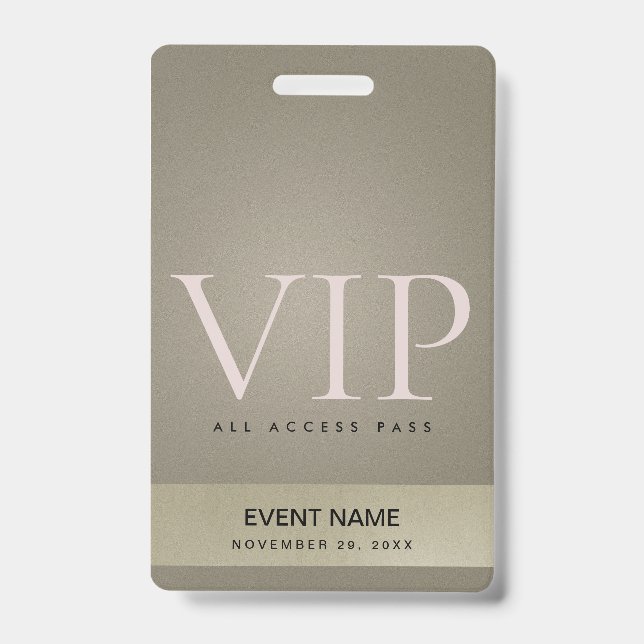 ELEGANT SILVER  PALE GOLD VIP EVENT ACCESS PASS BADGE (Front)