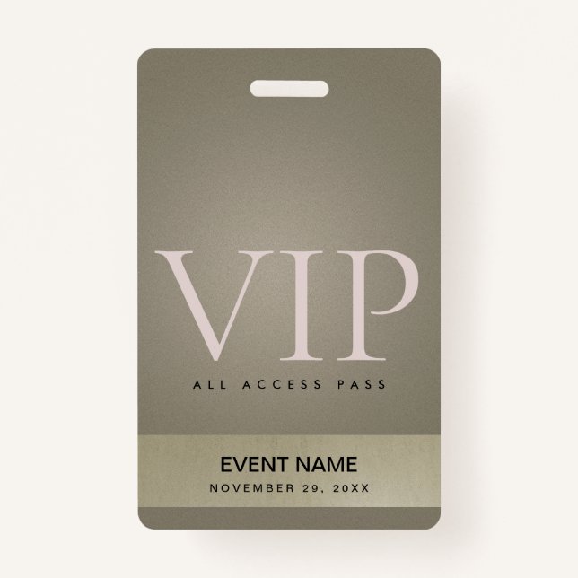 ELEGANT SILVER  PALE GOLD VIP EVENT ACCESS PASS BADGE (Front)