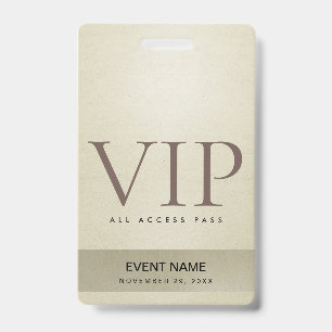ELEGANT SILVER PALE GOLD VIP EVENT ACCESS PASS BADGE