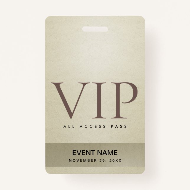 ELEGANT SILVER PALE GOLD VIP EVENT ACCESS PASS BADGE (Front)