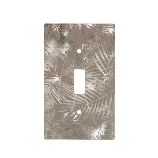 Elegant Silver Palm Leaf Pattern Chic Classy Light Switch Cover (Front)