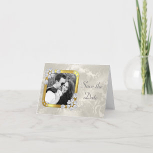 Elegant Silver Pearl Diamond Save the Date Invitation