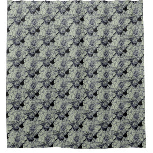 Elegant Silver Peony On Black Floral Pattern Shower Curtain
