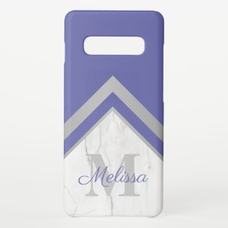 Elegant Silver Peri Monogram Geometric Marble