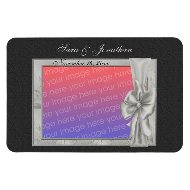 Elegant Silver Photo Frame Personalized Wedding  Magnet (Horizontal)