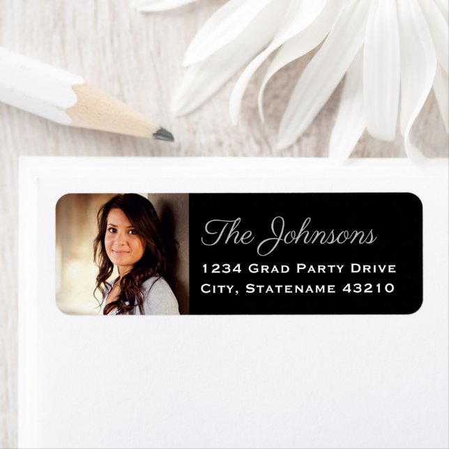 Elegant Silver Photo Graduation Return Address Label (Insitu)