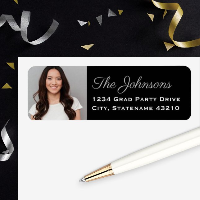 Elegant Silver Photo Graduation Return Address Label (Creator Uploaded)