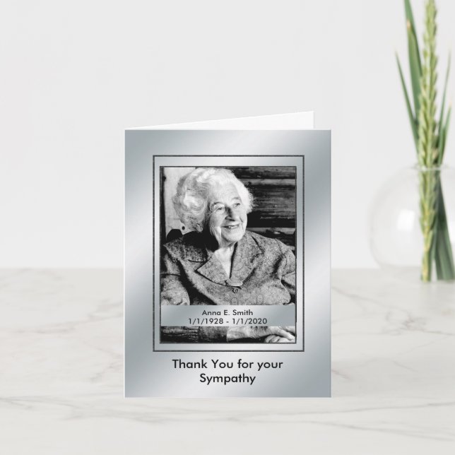Elegant Silver Photo Thank You for Your Sympathy (Front)