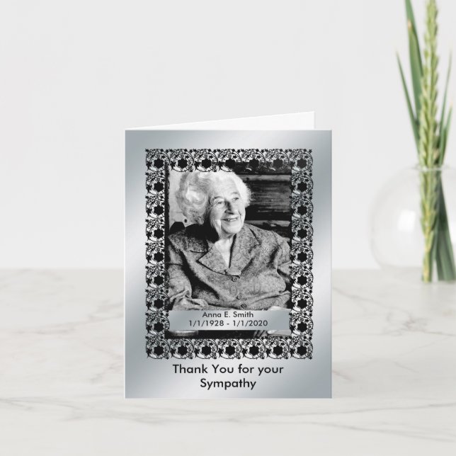 Elegant Silver Photo Thank You for Your Sympathy Card (Front)