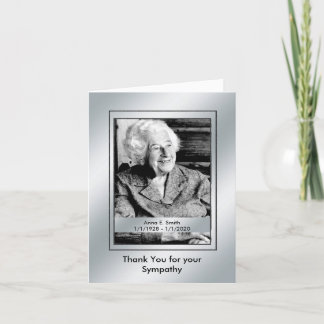 Elegant Silver Photo Thank You for Your Sympathy Card