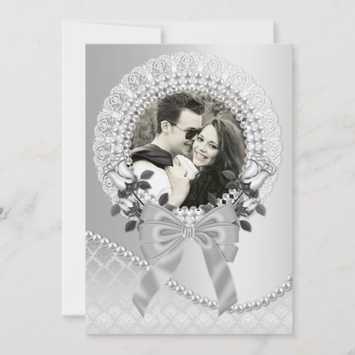 Elegant Silver Photo Wedding Invitation with Pearl