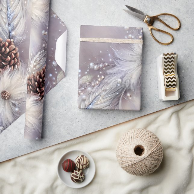 Elegant Silver & Pine Beaded Christmas Floral Wrapping Paper (Crafts)