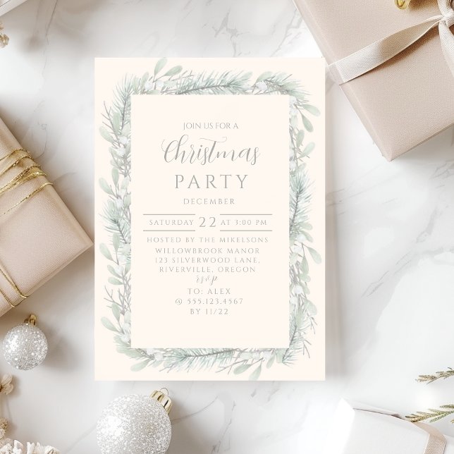 Elegant Silver Pine Winter Christmas Invitation (Creator Uploaded)