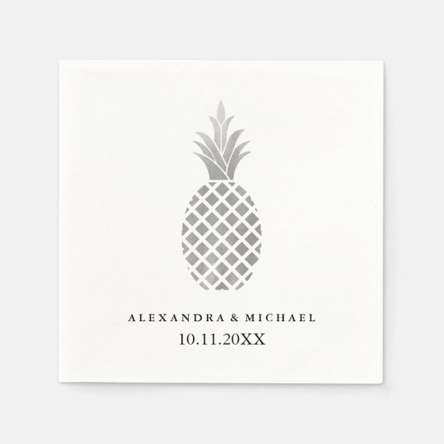 Elegant Silver Pineapple Wedding Napkins (Front)