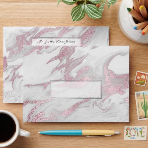 Elegant Silver Pink and White Marble Envelope