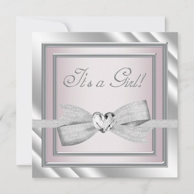 Elegant Silver Pink Baby Girl Shower Invitation (Front)