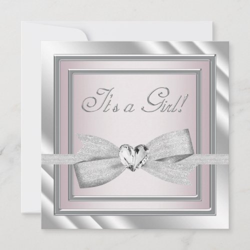 Elegant Silver Pink Baby Girl Shower Invitation