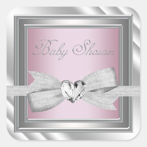 Elegant Silver Pink Baby Shower Stickers