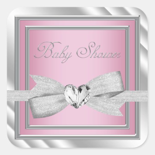 Elegant Silver Pink Baby Shower Stickers