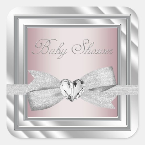 Elegant Silver Pink Baby Shower Stickers
