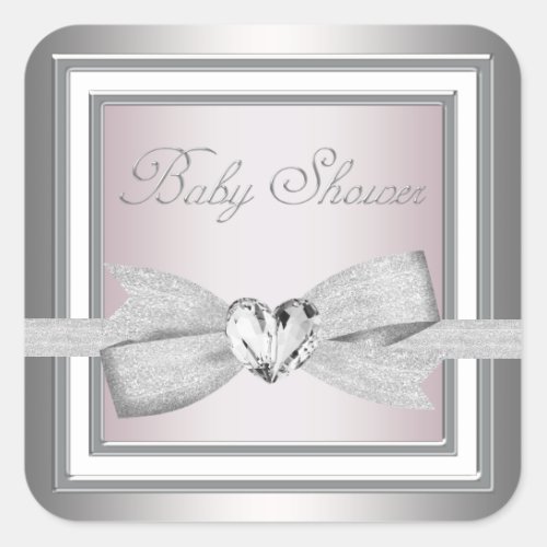 Elegant Silver Pink Baby Shower Stickers