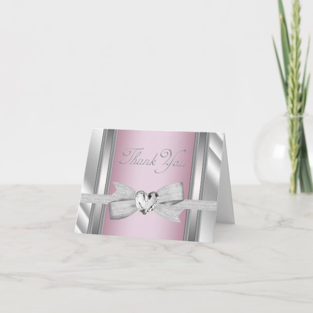 Elegant Silver Pink Baby Thank You Cards (Front)