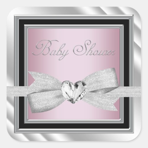 Elegant Silver Pink Black Baby Shower Stickers