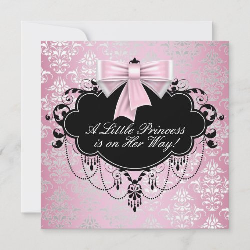 Elegant Silver Pink Black Princess Baby Shower Invitation