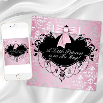 Elegant Silver Pink Black Princess Baby Shower Invitation by BabyCentral at Zazzle