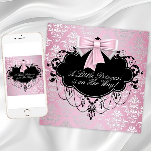 Elegant Silver Pink Black Princess Baby Shower Invitation