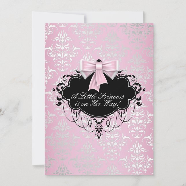 Elegant Silver Pink Black Princess Baby Shower Invitation (Front)