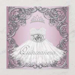 Elegant Silver Pink Quinceanera Invitations