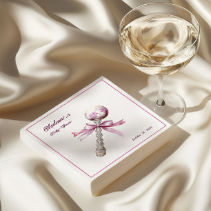 Elegant Silver Pink Rattle Bow Baby Shower Napkins