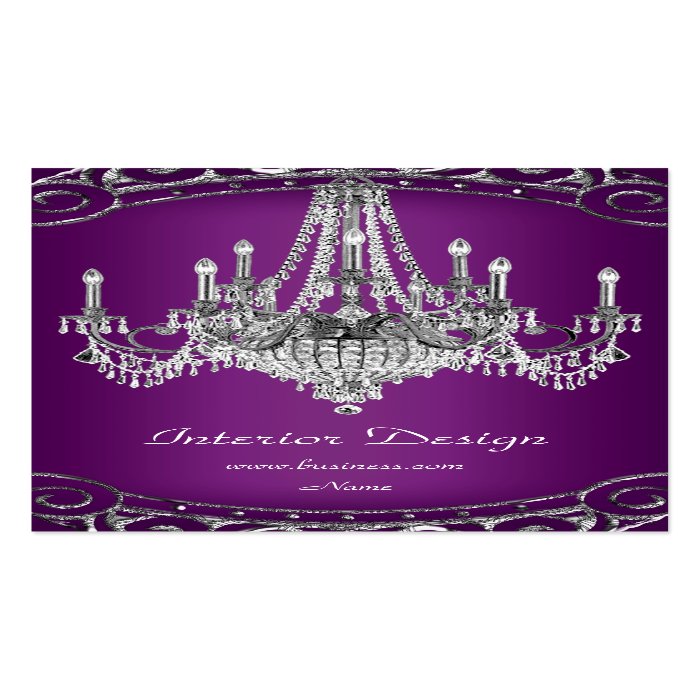 Elegant Silver Plum Chandelier Interior Design Business Card Template