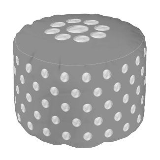 Elegant Silver Polka Dots on Gray Round Pouf