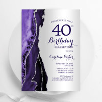 Elegant Silver Purple Agate 40th Birthday