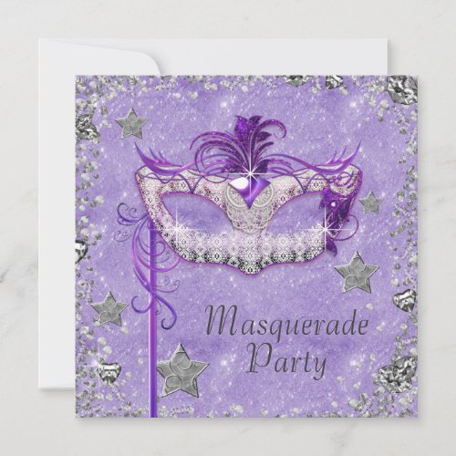 Elegant Silver Purple Masquerade Party Invitation