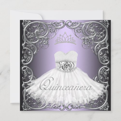 Elegant Silver Purple Quinceanera Invitations