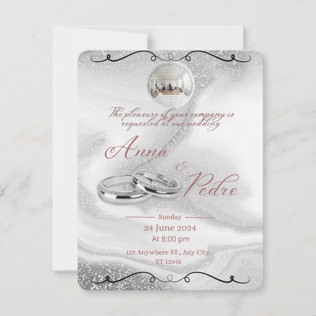 ​Elegant Silver QR Code Wedding Invitation Card (Front)