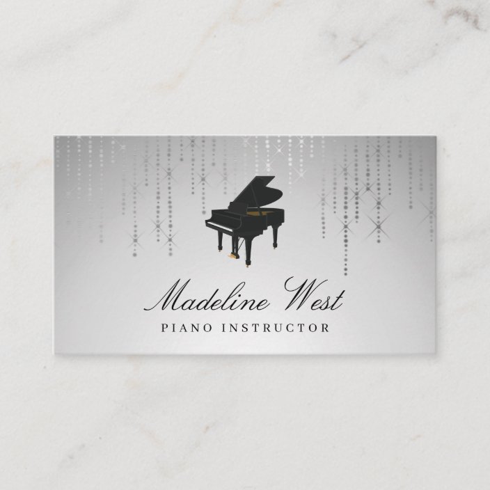 Elegant Silver Rain Piano Instructor Music Teacher Business Card Zazzle Com