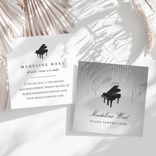Elegant Silver Rain Piano Instructor Music Teacher Square Business Card