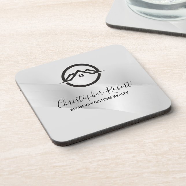 Elegant Silver Real Estate Beverage Coaster (Left Side)